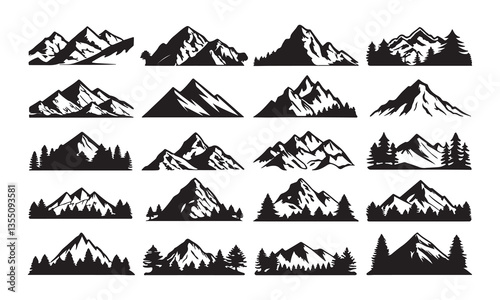 Set of mountain icons for hazard warning and safety signs