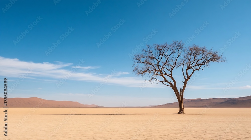 Lonely Tree Standing Amidst a Vast Desert Landscape Under a Clear Sky : Generative AI Lonely Tree Standing Amidst a Vast Desert Landscape Under a Clear Sky : Generative AI