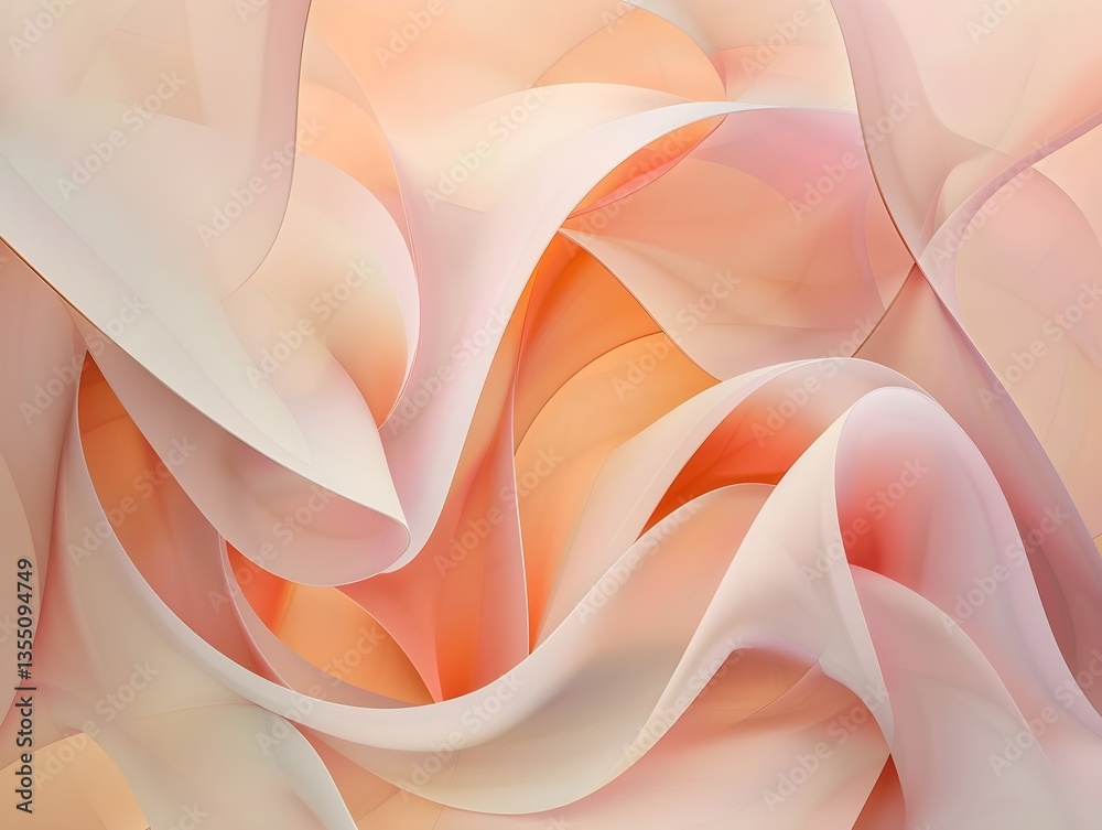 Obraz premium Fluid Pastel Abstraction: Gentle folds of flowing fabric cascade in a symphony of soft pastel colors, evoking a sense of ethereal beauty and delicate movement. 