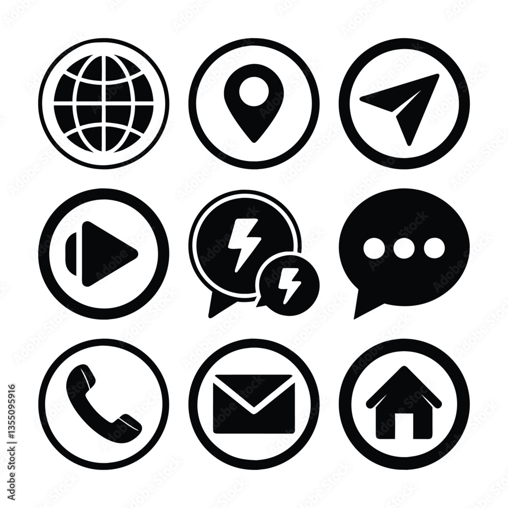 Web Icons Set Featuring Various Symbols for Online Communication and Design Web Icons Set Featuring Various Symbols for Online Communication and Design
