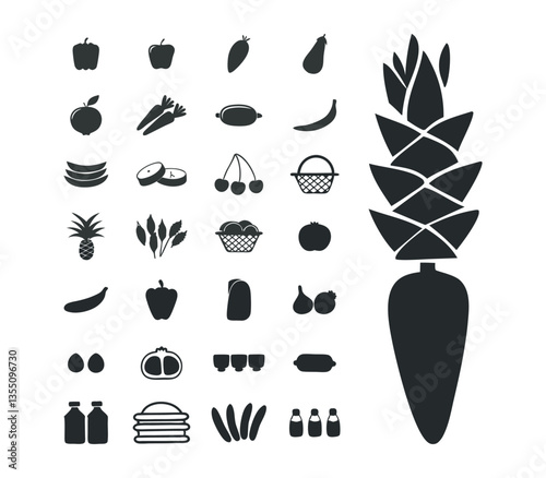 Food and Drink Icons Set Collection with Ice Cream, Coffee, and Heart Symbols