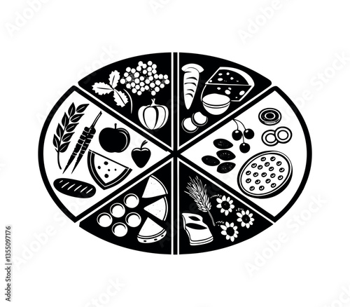 Vector illustration of an abstract floral background with leaves, flowers, and decorative symbols like eggs, hearts, and vintage patterns