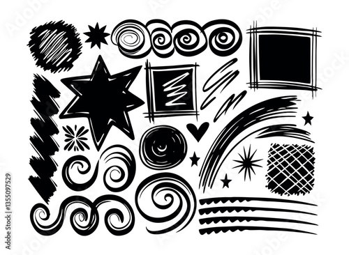 Abstract Floral Vector Design with Black Border and Seamless Pattern