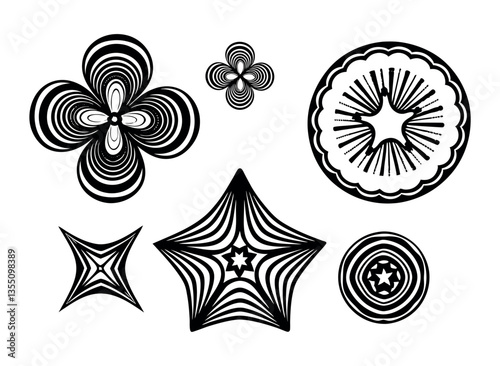 Black and white floral pattern with ornamental design elements