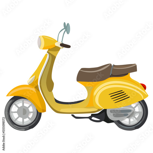 Yellow traditional italian motor scooter vector illustration. Classic city motorcycle.