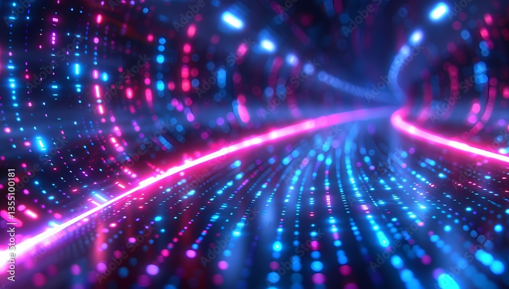 Fototapeta premium Abstract Data Tunnel with Glowing Lights in Blue and Pink