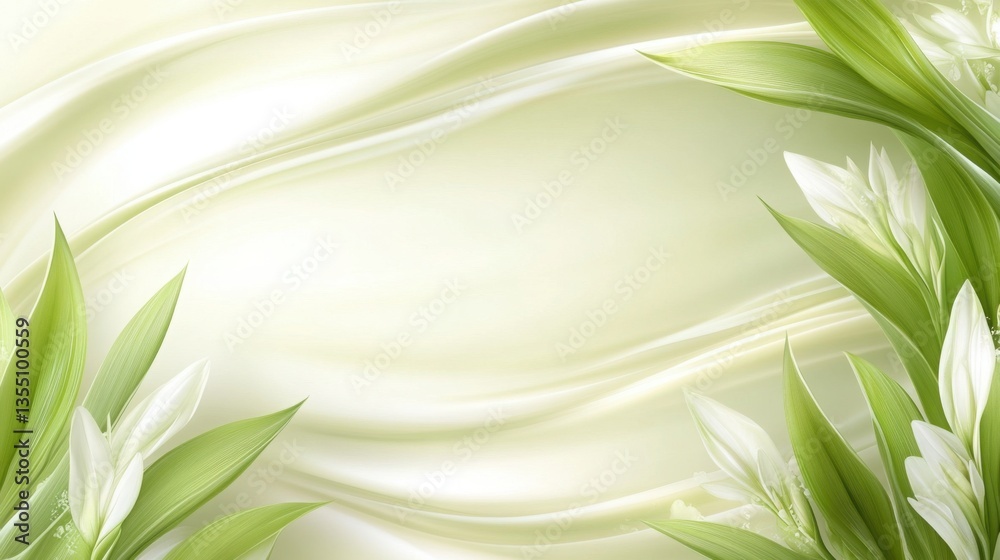 Fototapeta premium Simple light green background with a smooth abstract flow, creating a fresh and calming vibe for a serene and natural look