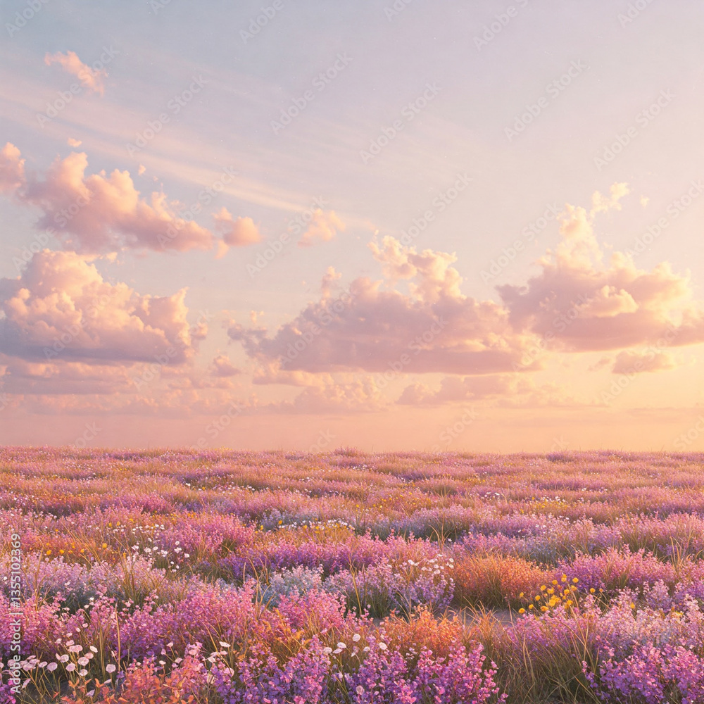 Obraz premium lavender field in the sunset aesthetic background.