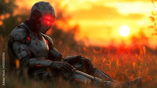 Sunset Robot Contemplating Field