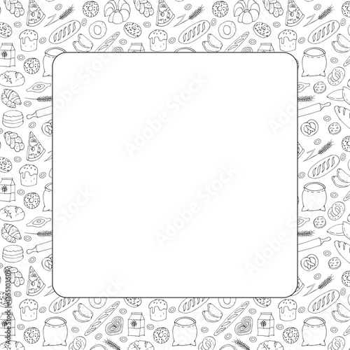 Bread frame hand drawn in cartoon style, outline drawing.