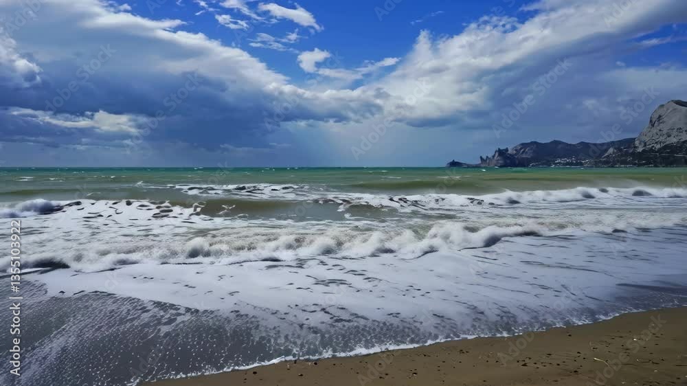 The ocean is calm and the sky is cloudy The ocean is calm and the sky is cloudy