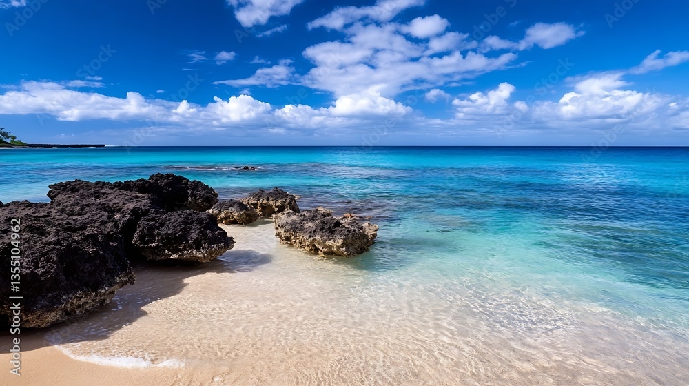Breathtaking Tropical Beach with Clear Blue Water and Cloudy Sky Perfect for Relaxation : Generative AI Breathtaking Tropical Beach with Clear Blue Water and Cloudy Sky Perfect for Relaxation : Generative AI