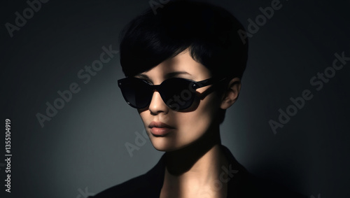 Obraz na płótnie short hair girl in black glasses and shadow on her face w salonie