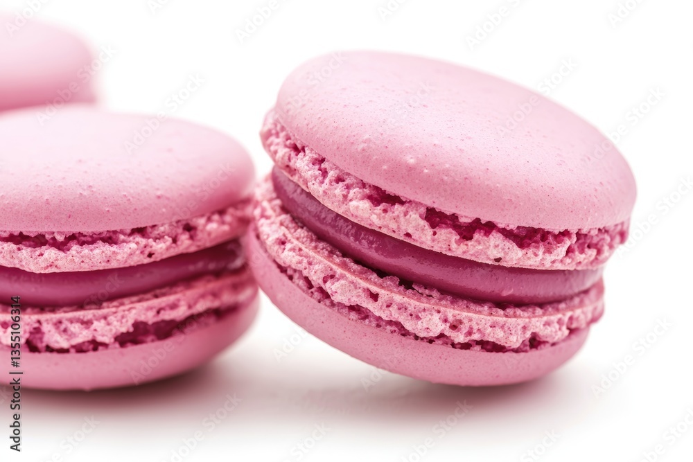 Close up detail of pink macaroon isolated on pure white background Close up detail of pink macaroon isolated on pure white background