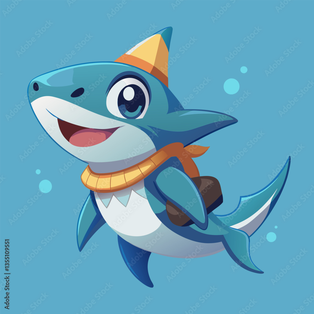 Naklejka premium Cute shark wearing a party hat.