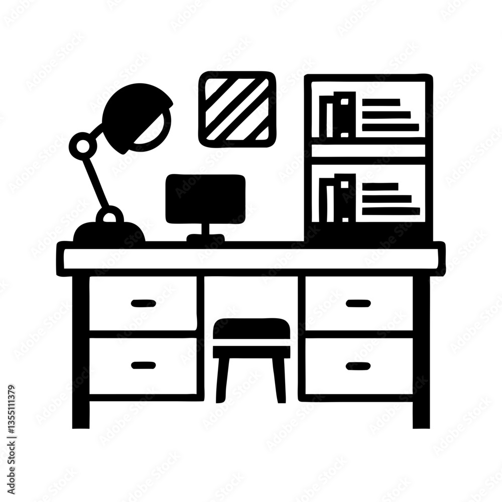 Home office workspace icon with books, computer and lamp Home office workspace icon with books, computer and lamp