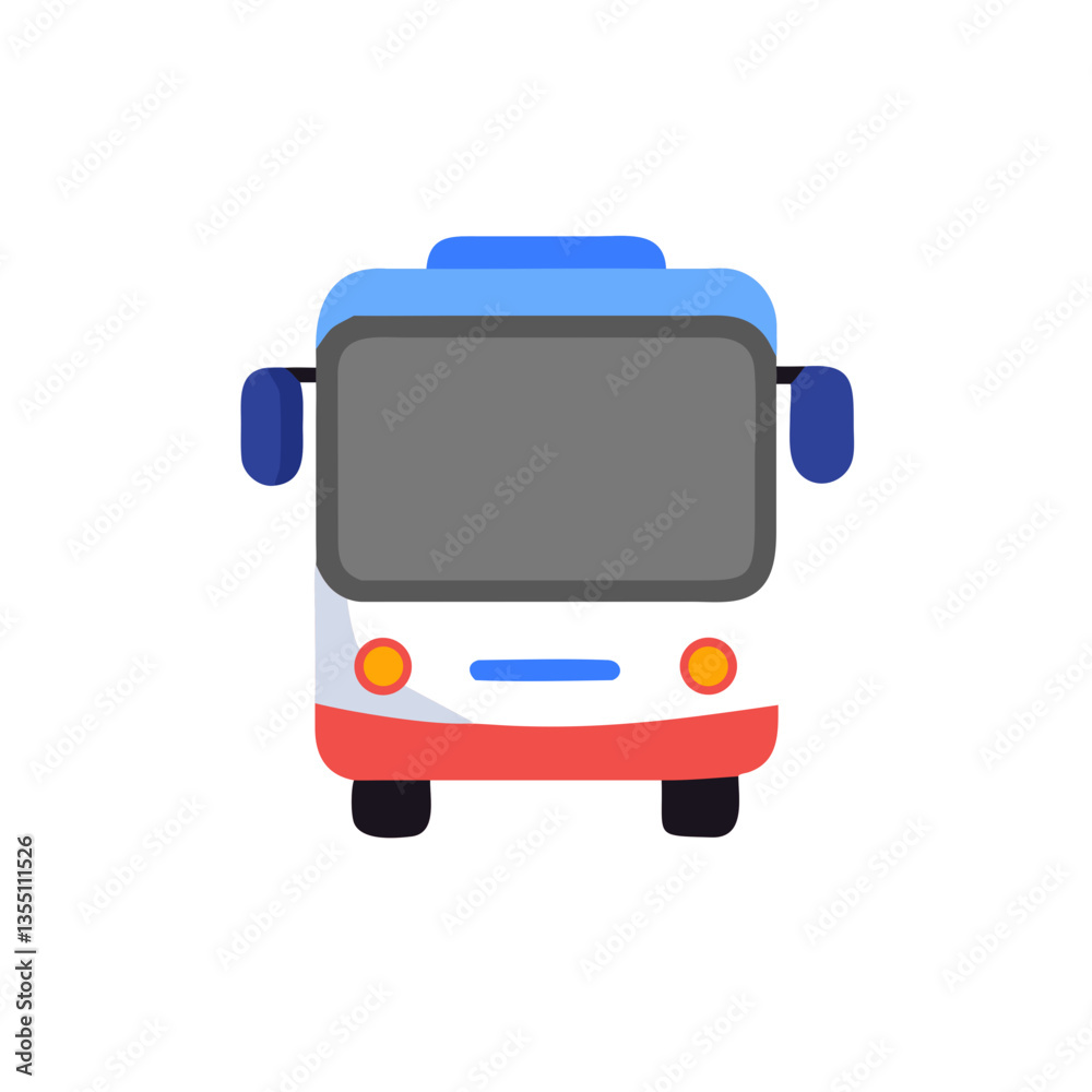 School bus front view icon in cartoon flat style School bus front view icon in cartoon flat style