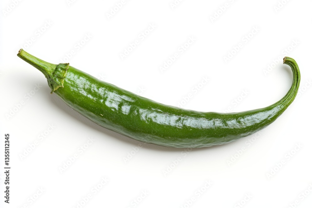 Single Green Paprika in Detail Isolated on Pure White Background Single Green Paprika in Detail Isolated on Pure White Background