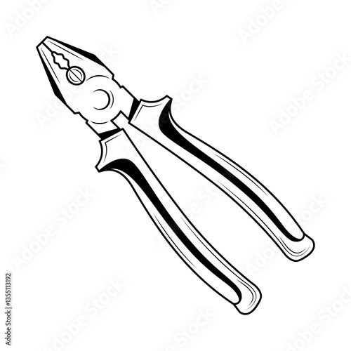 Abstract Black Simple Line Work Pliers Building Engineering Tools Instrument Mechanical Doodle Outline Element Vector Design Style Sketch Isolated On White Background Illustration
