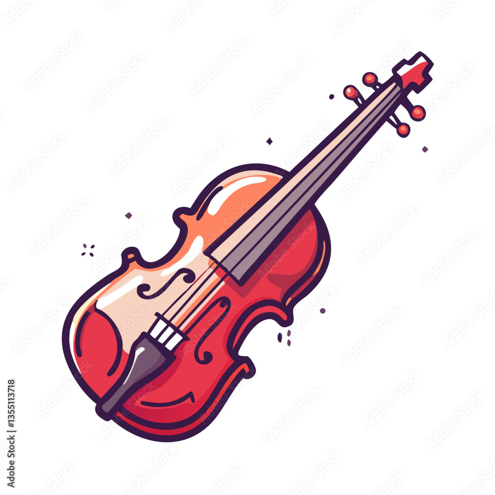 Fototapeta premium Cartoon violin icon in red with strings and bow