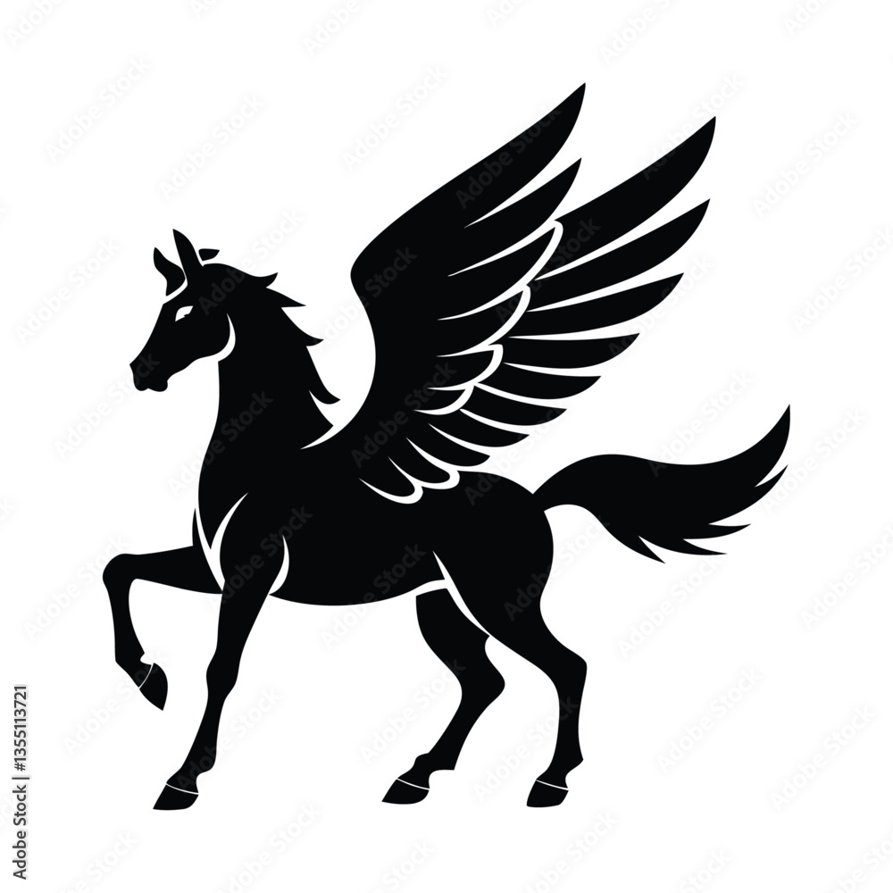 Dynamic Pegasus Silhouette: Intricate Black Vector Art for Mythology and Creative Design Dynamic Pegasus Silhouette: Intricate Black Vector Art for Mythology and Creative Design