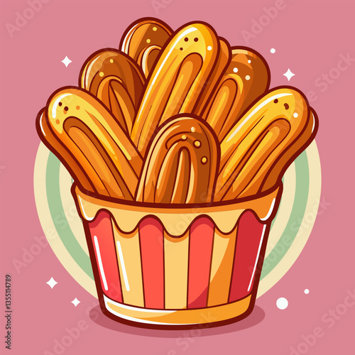 Delicious fried pastries in a striped container.