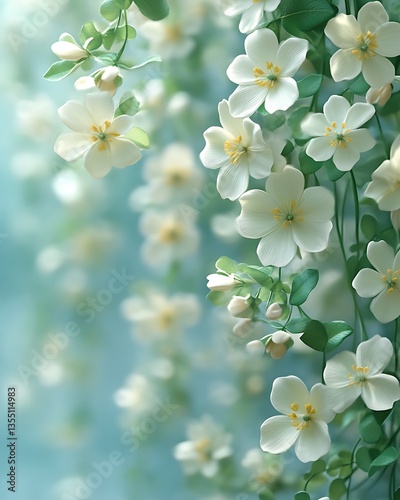 White flowers cascading, garden, spring, bokeh background, wallpaper