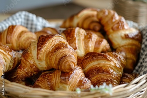 Freshly baked croissants in a basket
