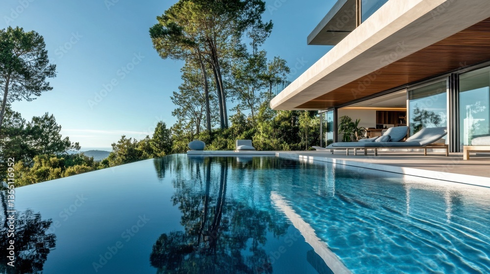 Fototapeta premium Luxurious Modern Villa with Infinity Pool Surrounded by Nature