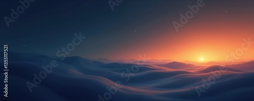 Abstract dark blue gradient background with orange glow. Minimalist design web website calm introspection copy space. Smooth digital artwork, graphic, texture pattern modern. Nature landscape sunset