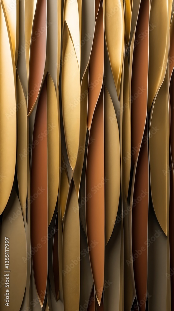 Obraz premium Overlapping gold and brown ovals create a striking wallpaper design for modern interiors