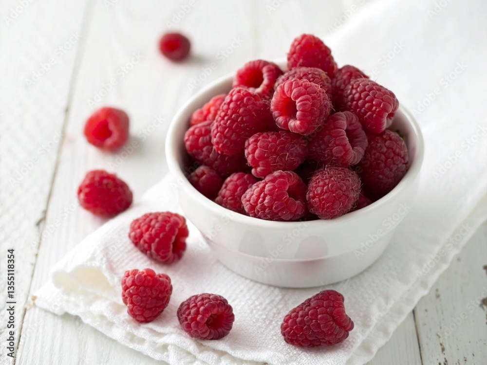 Raspberries in a bowl. Generative AI Raspberries in a bowl. Generative AI