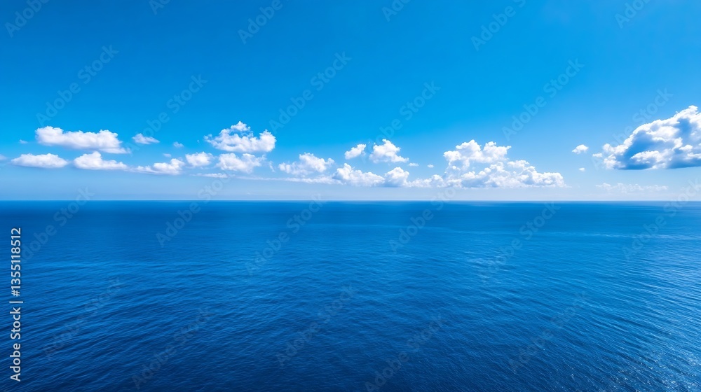 Obraz premium Vast Tranquil Ocean Under Clear Blue Sky with Gentle Waves and Soft Clouds : Generative AI
