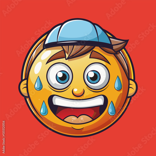 Overjoyed cartoon boy with sweat.