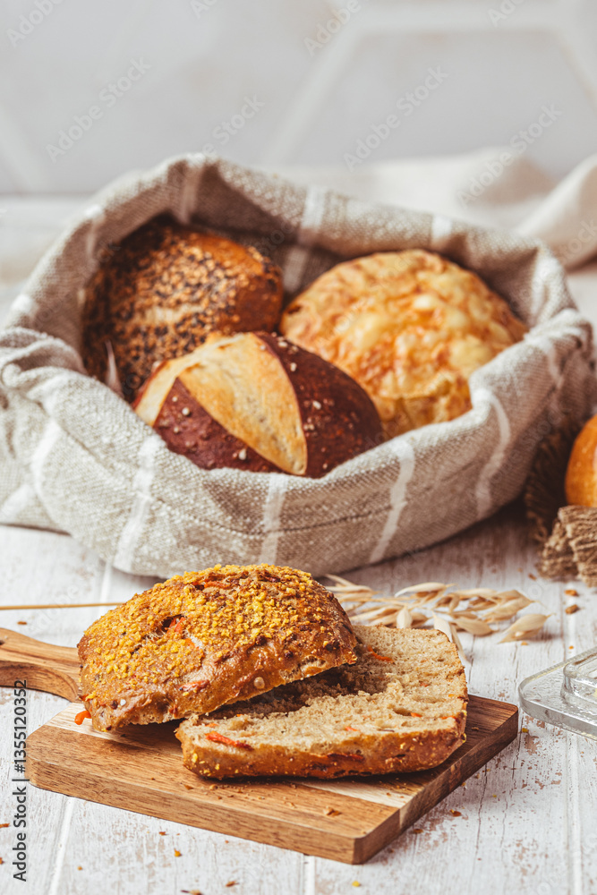 Naklejka premium Delicious variety of German buns and bread rolls