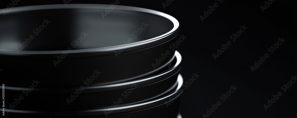 Obraz premium Close-up of sleek black containers stacked.