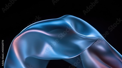 Fluid, iridescent fabric, draped in artful curves against a dark backdrop
