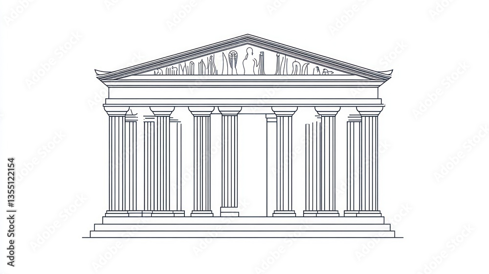 Obraz premium Classical Greek temple facade illustration, architectural drawing, historical landmark, for education or design