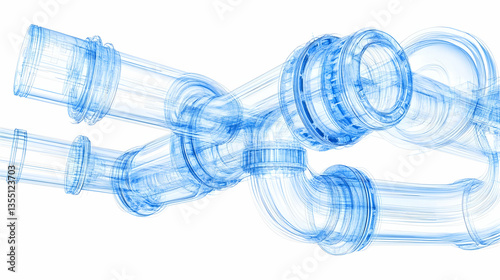 Plumbing Design, 3D Render, White Background