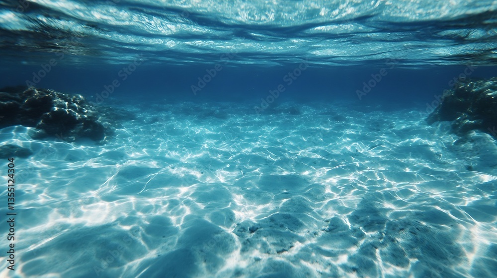 Underwater View of Crystal Clear Ocean with Sunlight Dancing on the Sea Floor : Generative AI Underwater View of Crystal Clear Ocean with Sunlight Dancing on the Sea Floor : Generative AI