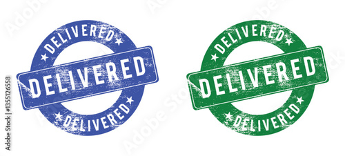 DELIVERED Rubber Stamp Vector. Grunge round rubber stamp sign on transparent background. 