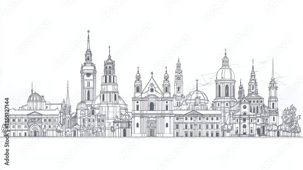 Fototapeta premium Church towers dominating European skylines with iconic significance representing historical and religious heritage 