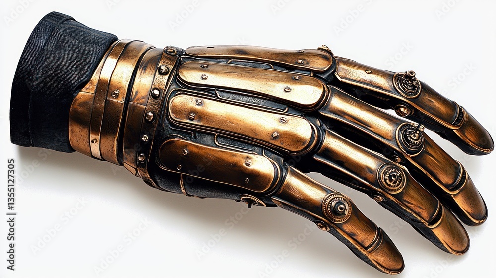 Naklejka premium Steampunk Mechanical Hand Glove: A Masterpiece of Artisan Craftsmanship