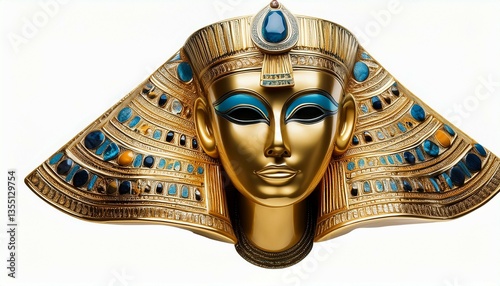 Ancient Egyptian Queen’s Gold Funeral Mask, Embellished with Lapis Lazuli, Obsidian, and Turquoise, Symbolizing Power and Immortality