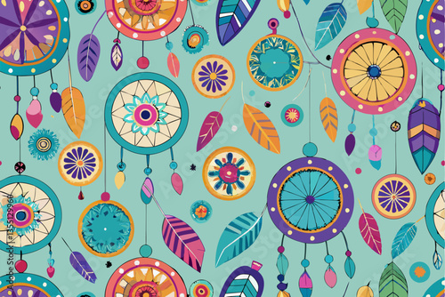 Colorful dream catcher pattern design.