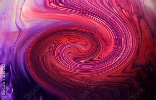 Abstract background of magenta color.  A bright, piercing color. The acrylic paint mixes and creates a whimsical swirl pattern.  Nature, funnel effect, tornado. Texture, background, abstraction, paint