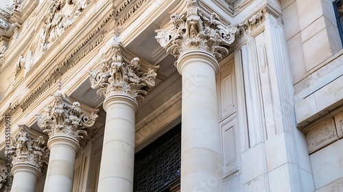 Architectural detail of ornate columns and statues on a historic building showcasing historical design elegance : Generative AI photo