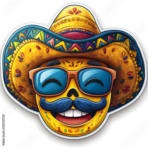 emoji cool mexico style mask on white background