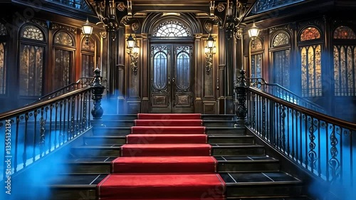 Grand Mansion Entrance: A Mystical Night Scene