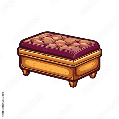 Create a vector drawing of a plush, upholstered ottoman with built-in storage, showcasing its fabric texture and stitching detail.